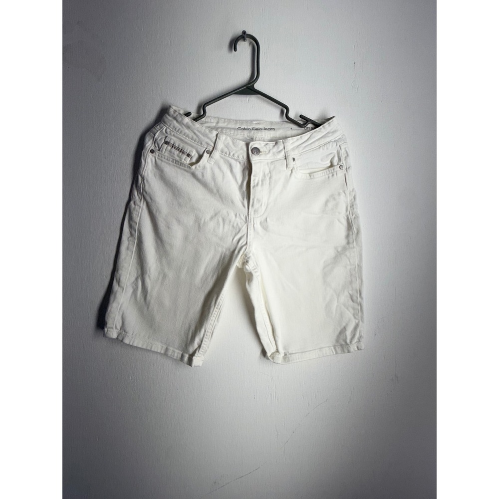 Calvin Klein Jeans White City Short Bermuda Denim Shorts Womens Size 4 Mid Rise